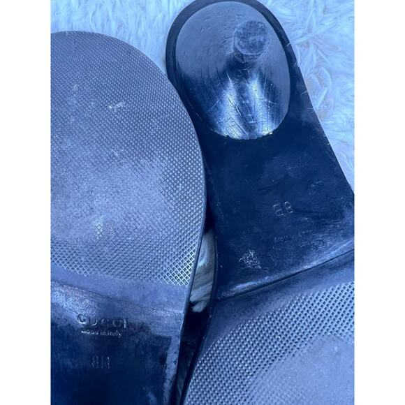 Gucci Shoes Womens Size 8 Black Logo Leather Sandals Slide Thong Made in Italy - Picture 14 of 14